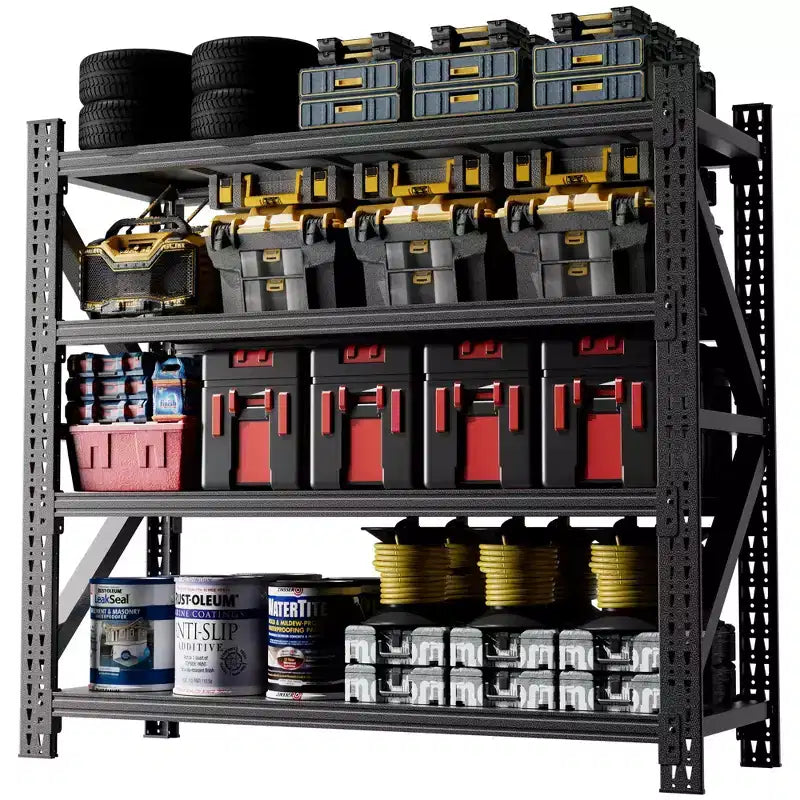 VIYET 63H, Étagère de garage métallique robuste à 4 niveaux, capacité de 2268 kg, unité de rangement industrielle réglable, noire