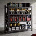 VIYET 63H, Étagère de garage métallique robuste à 4 niveaux, capacité de 2268 kg, unité de rangement industrielle réglable, noire