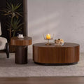 JVNOXK Set of 2 Fluted Oval Coffee Table - Solid Wood & MDF Nesting Coffee Table Set (35.43/23.62), Mid-Century Modern Wood Table for Living Room