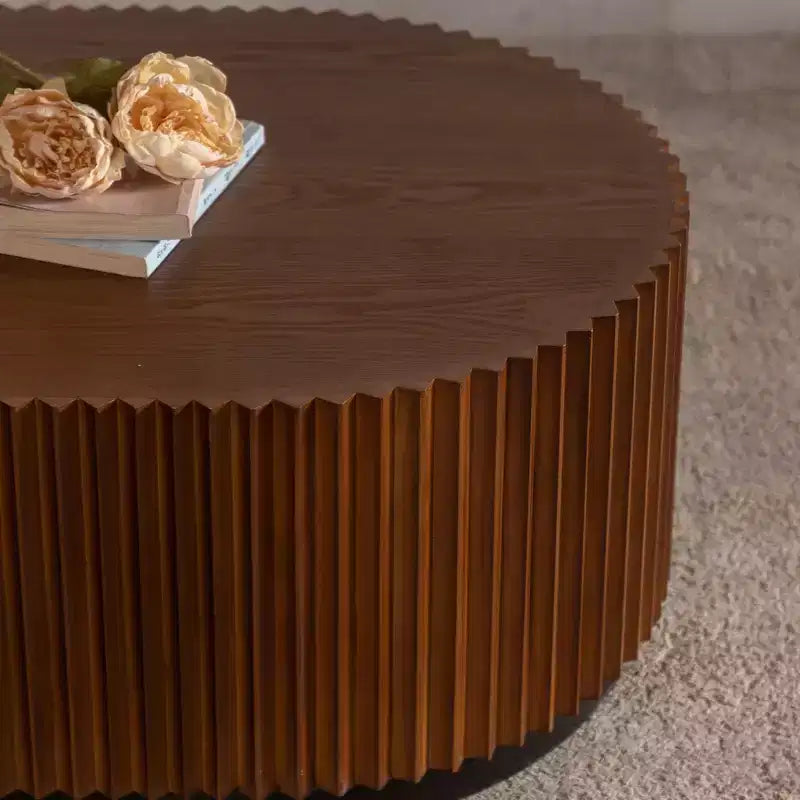 JVNOXK Set of 2 Fluted Oval Coffee Table - Solid Wood & MDF Nesting Coffee Table Set (35.43/23.62), Mid-Century Modern Wood Table for Living Room