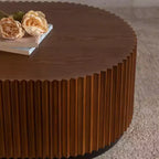 JVNOXK Set of 2 Fluted Oval Coffee Table - Solid Wood & MDF Nesting Coffee Table Set (35.43/23.62), Mid-Century Modern Wood Table for Living Room
