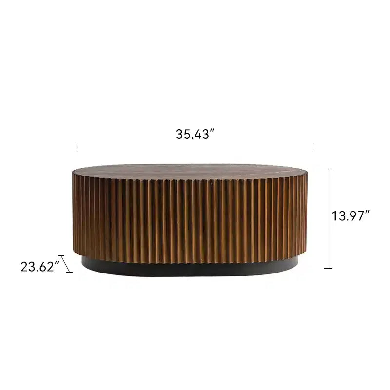 JVNOXK Set of 2 Fluted Oval Coffee Table - Solid Wood & MDF Nesting Coffee Table Set (35.43/23.62), Mid-Century Modern Wood Table for Living Room