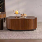 JVNOXK Set of 2 Fluted Oval Coffee Table - Solid Wood & MDF Nesting Coffee Table Set (35.43/23.62), Mid-Century Modern Wood Table for Living Room