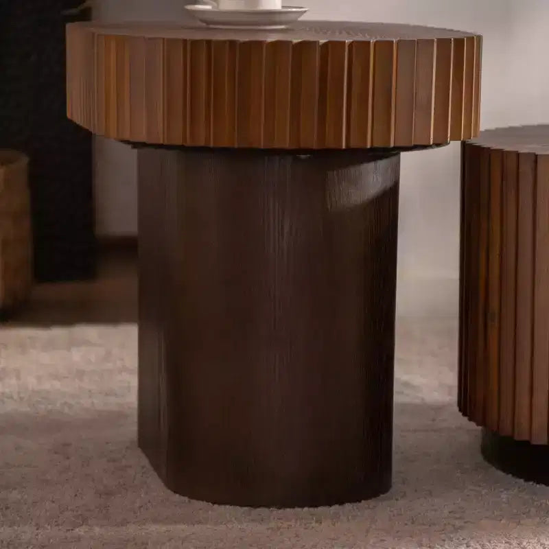 JVNOXK Set of 2 Fluted Oval Coffee Table - Solid Wood & MDF Nesting Coffee Table Set (35.43/23.62), Mid-Century Modern Wood Table for Living Room