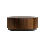 JVNOXK Set of 2 Fluted Oval Coffee Table - Solid Wood & MDF Nesting Coffee Table Set (35.43/23.62), Mid-Century Modern Wood Table for Living Room