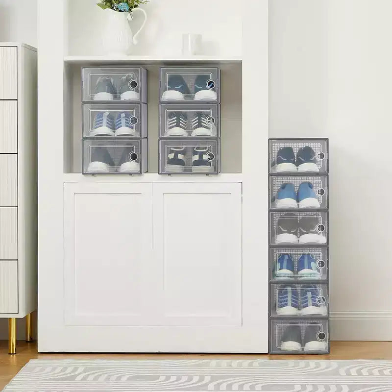 12 Pack Stackable Shoe Organizers x-Large Clear Plastic Storage Boxes with Durable Lids for Sneakers, Toys, Closet & Under Bed Storage