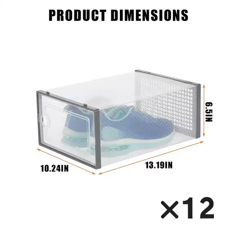 12 Pack Stackable Shoe Organizers x-Large Clear Plastic Storage Boxes with Durable Lids for Sneakers, Toys, Closet & Under Bed Storage