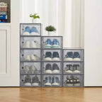12 Pack Stackable Shoe Organizers x-Large Clear Plastic Storage Boxes with Durable Lids for Sneakers, Toys, Closet & Under Bed Storage