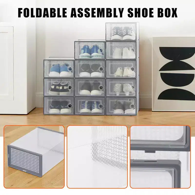12 Pack Stackable Shoe Organizers x-Large Clear Plastic Storage Boxes with Durable Lids for Sneakers, Toys, Closet & Under Bed Storage
