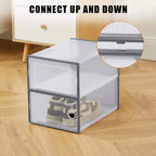 12 Pack Stackable Shoe Organizers x-Large Clear Plastic Storage Boxes with Durable Lids for Sneakers, Toys, Closet & Under Bed Storage