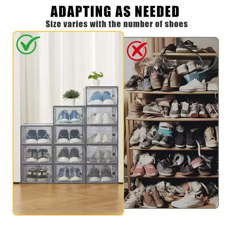 12 Pack Stackable Shoe Organizers x-Large Clear Plastic Storage Boxes with Durable Lids for Sneakers, Toys, Closet & Under Bed Storage