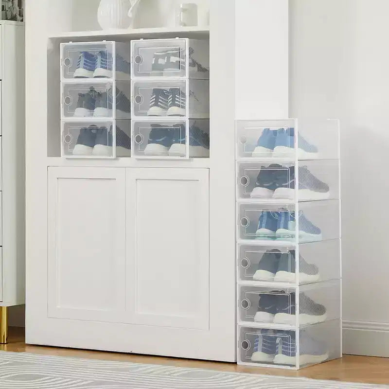 12 Pack Stackable Shoe Organizers x-Large Clear Plastic Storage Boxes with Durable Lids for Sneakers, Toys, Closet & Under Bed Storage