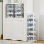 12 Pack Stackable Shoe Organizers x-Large Clear Plastic Storage Boxes with Durable Lids for Sneakers, Toys, Closet & Under Bed Storage