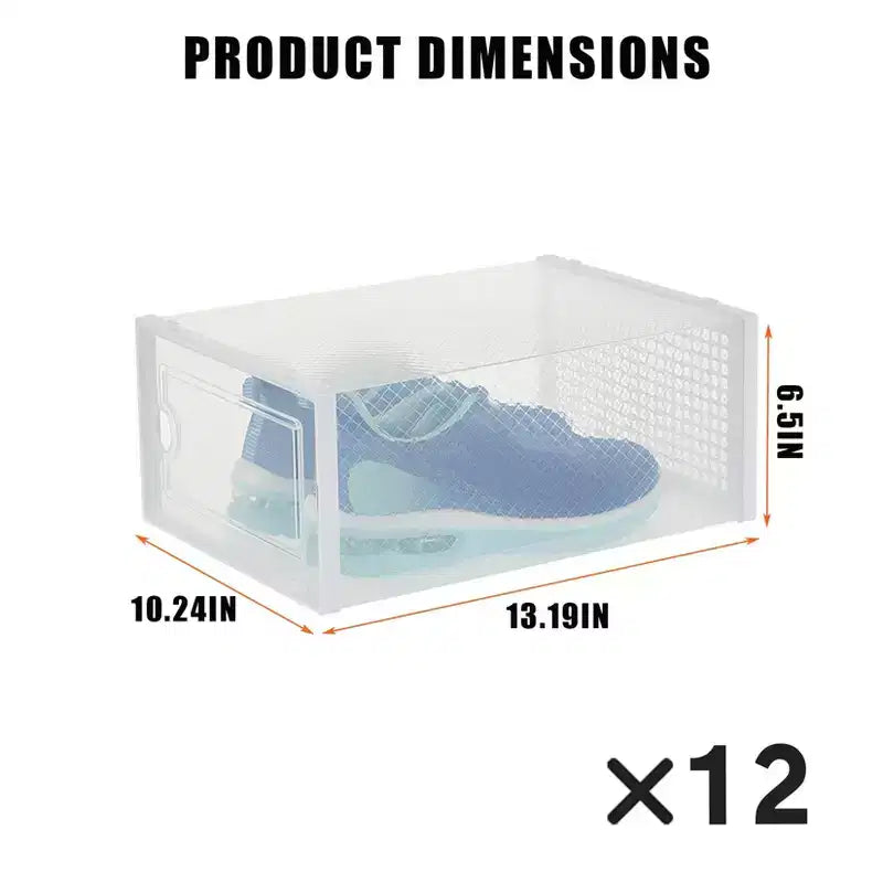 12 Pack Stackable Shoe Organizers x-Large Clear Plastic Storage Boxes with Durable Lids for Sneakers, Toys, Closet & Under Bed Storage