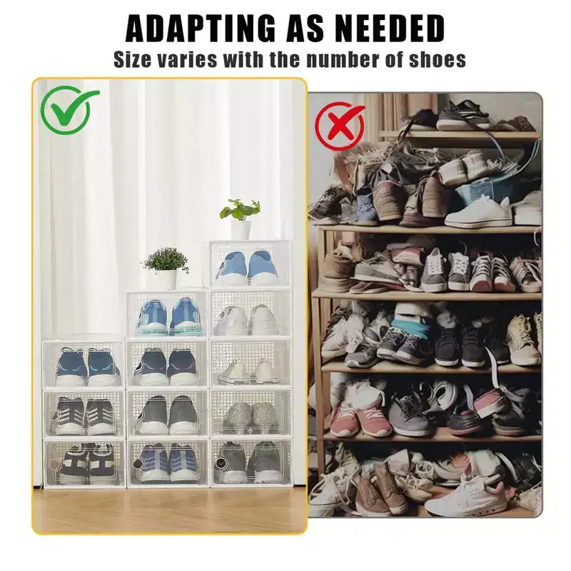 12 Pack Stackable Shoe Organizers x-Large Clear Plastic Storage Boxes with Durable Lids for Sneakers, Toys, Closet & Under Bed Storage