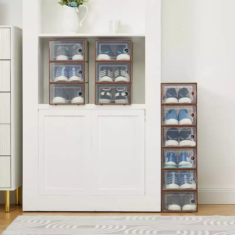 12 Pack Stackable Shoe Organizers x-Large Clear Plastic Storage Boxes with Durable Lids for Sneakers, Toys, Closet & Under Bed Storage