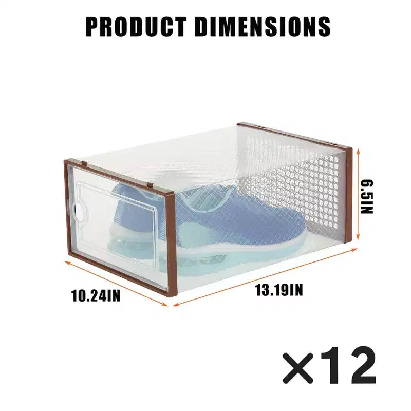 12 Pack Stackable Shoe Organizers x-Large Clear Plastic Storage Boxes with Durable Lids for Sneakers, Toys, Closet & Under Bed Storage