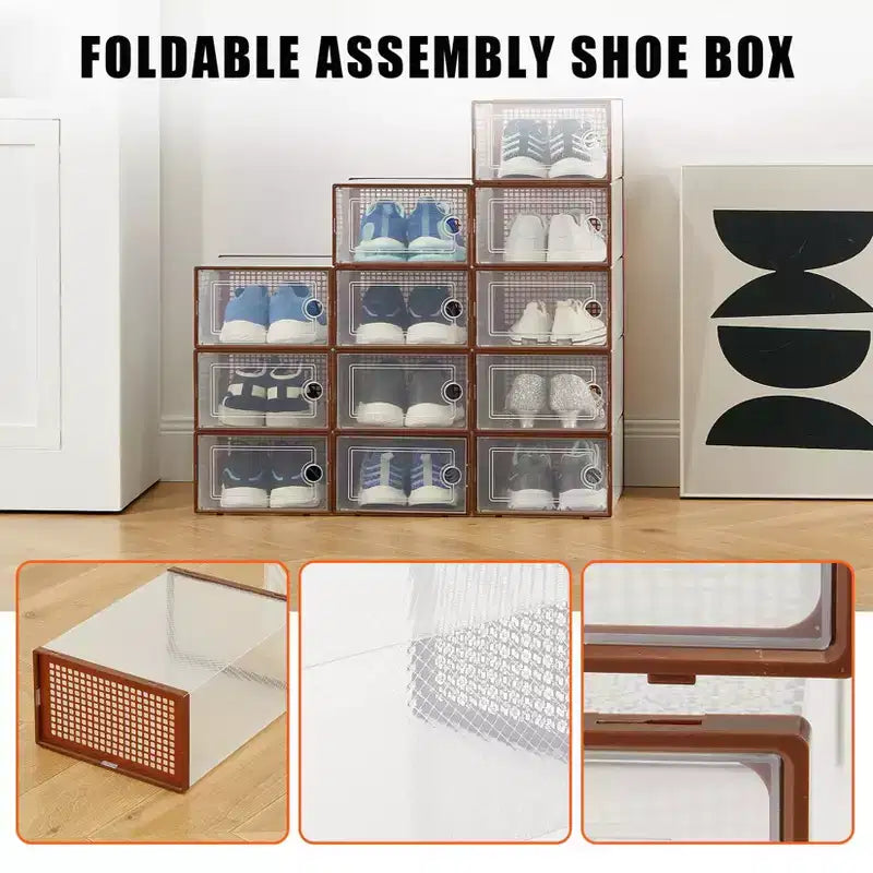 12 Pack Stackable Shoe Organizers x-Large Clear Plastic Storage Boxes with Durable Lids for Sneakers, Toys, Closet & Under Bed Storage
