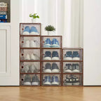 12 Pack Stackable Shoe Organizers x-Large Clear Plastic Storage Boxes with Durable Lids for Sneakers, Toys, Closet & Under Bed Storage