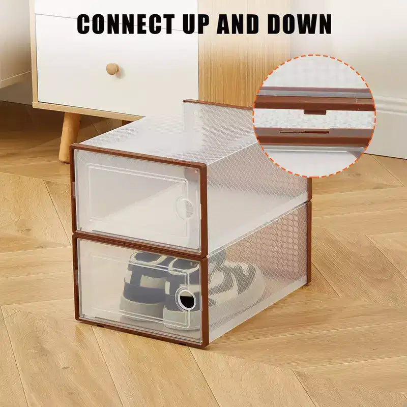 12 Pack Stackable Shoe Organizers x-Large Clear Plastic Storage Boxes with Durable Lids for Sneakers, Toys, Closet & Under Bed Storage