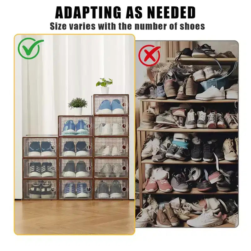 12 Pack Stackable Shoe Organizers x-Large Clear Plastic Storage Boxes with Durable Lids for Sneakers, Toys, Closet & Under Bed Storage
