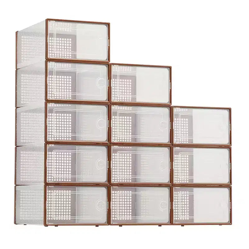 12 Pack Stackable Shoe Organizers x-Large Clear Plastic Storage Boxes with Durable Lids for Sneakers, Toys, Closet & Under Bed Storage