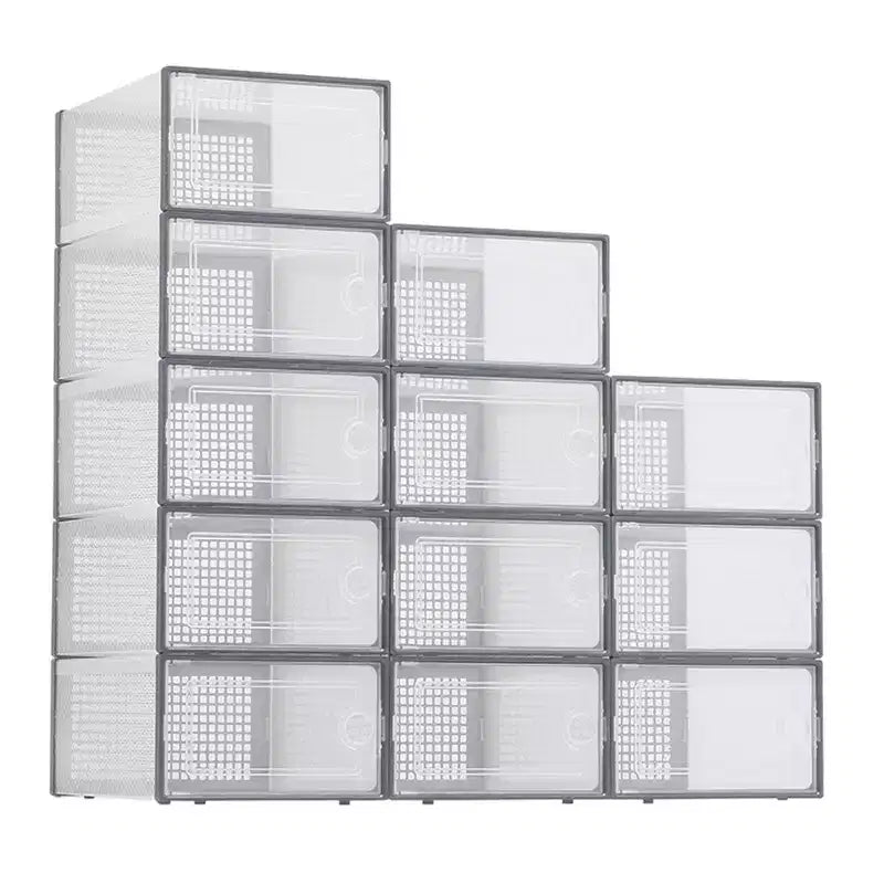 12 Pack Stackable Shoe Organizers x-Large Clear Plastic Storage Boxes with Durable Lids for Sneakers, Toys, Closet & Under Bed Storage