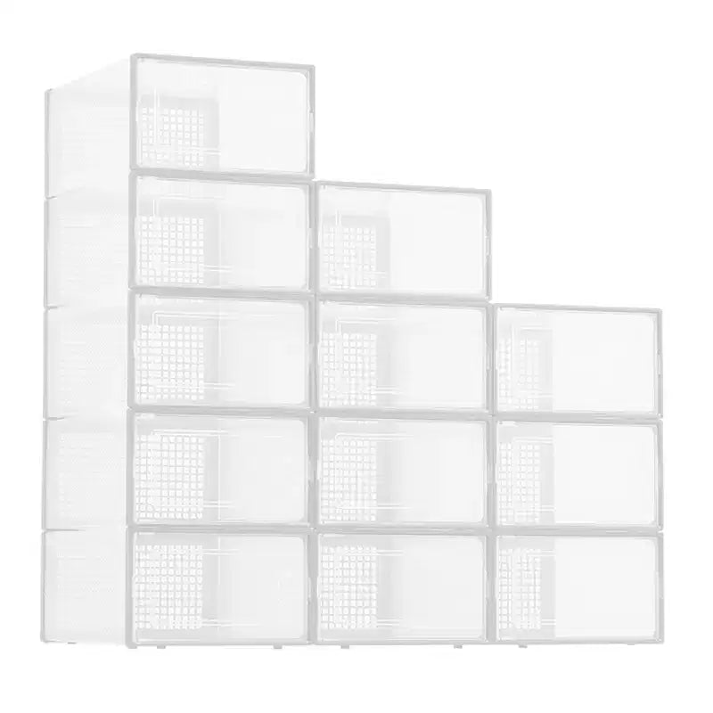 12 Pack Stackable Shoe Organizers x-Large Clear Plastic Storage Boxes with Durable Lids for Sneakers, Toys, Closet & Under Bed Storage