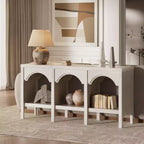 Console d'entrée de 150 cm, table de canapé arquée avec étagère ouverte pour couloir, hall d'entrée ou salon, table d'appoint décorative