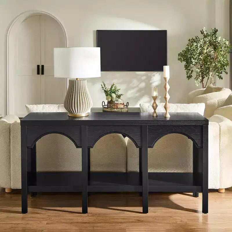 Console d'entrée de 150 cm, table de canapé arquée avec étagère ouverte pour couloir, hall d'entrée ou salon, table d'appoint décorative