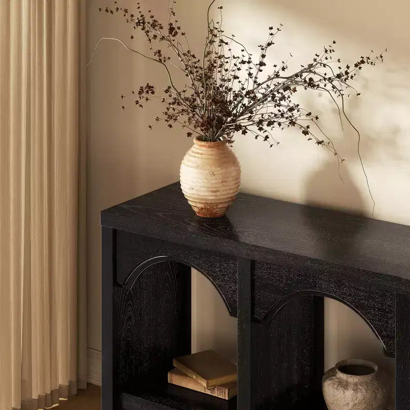 Console d'entrée de 150 cm, table de canapé arquée avec étagère ouverte pour couloir, hall d'entrée ou salon, table d'appoint décorative