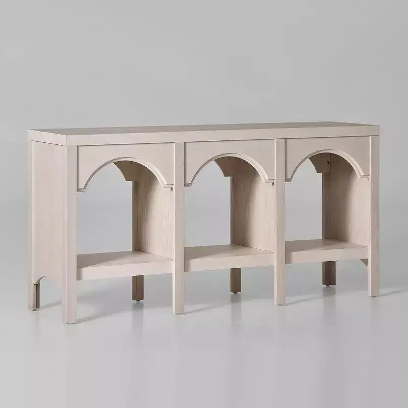 Console d'entrée de 150 cm, table de canapé arquée avec étagère ouverte pour couloir, hall d'entrée ou salon, table d'appoint décorative