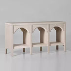 Console d'entrée de 150 cm, table de canapé arquée avec étagère ouverte pour couloir, hall d'entrée ou salon, table d'appoint décorative
