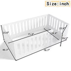 Lit au sol Montessori une place avec barrière haute et porte, lit pour enfant en bois massif, design à profil bas, blanc