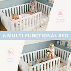 Lit au sol Montessori une place avec barrière haute et porte, lit pour enfant en bois massif, design à profil bas, blanc