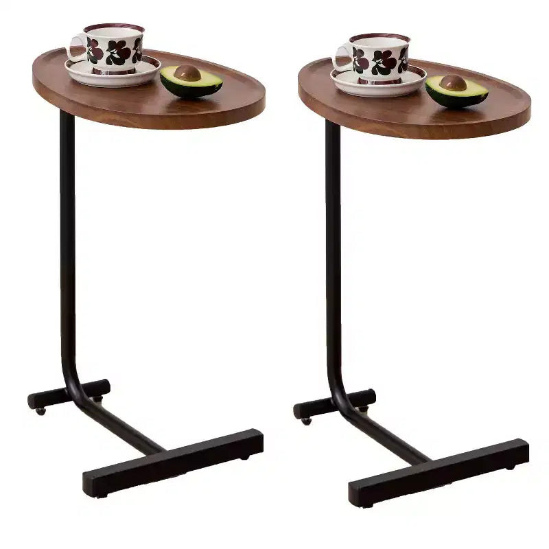 Set of 2 Brown C-Shaped Side Tables, Slim Sofa End Tables for Small Spaces, Living Room and Bedroom