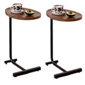 Set of 2 Brown C-Shaped Side Tables, Slim Sofa End Tables for Small Spaces, Living Room and Bedroom