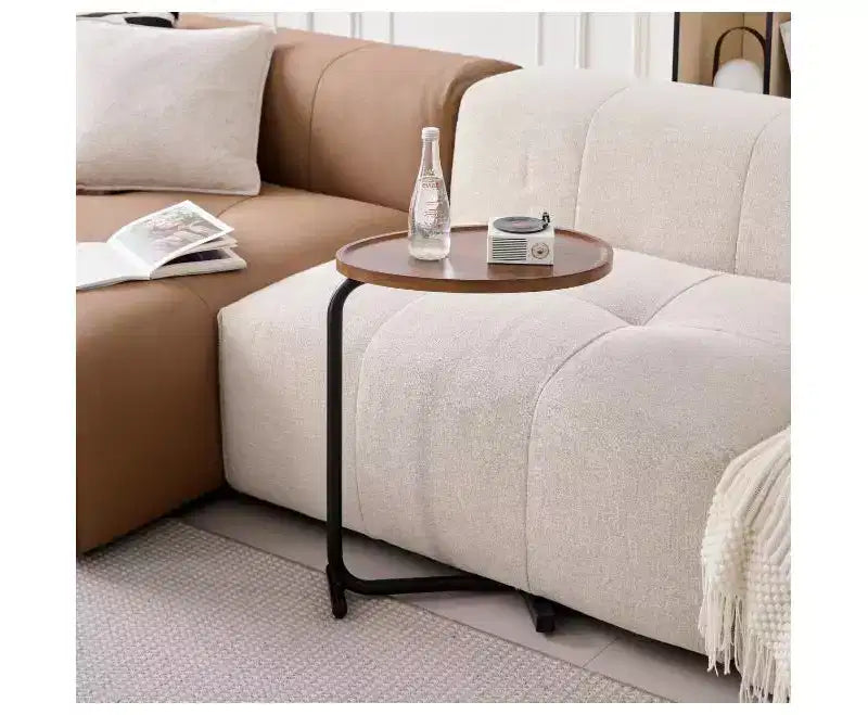 Lot de 2 tables d'appoint marron en forme de C, tables d'extrémité de canapé minces pour petits espaces, salon et chambre
