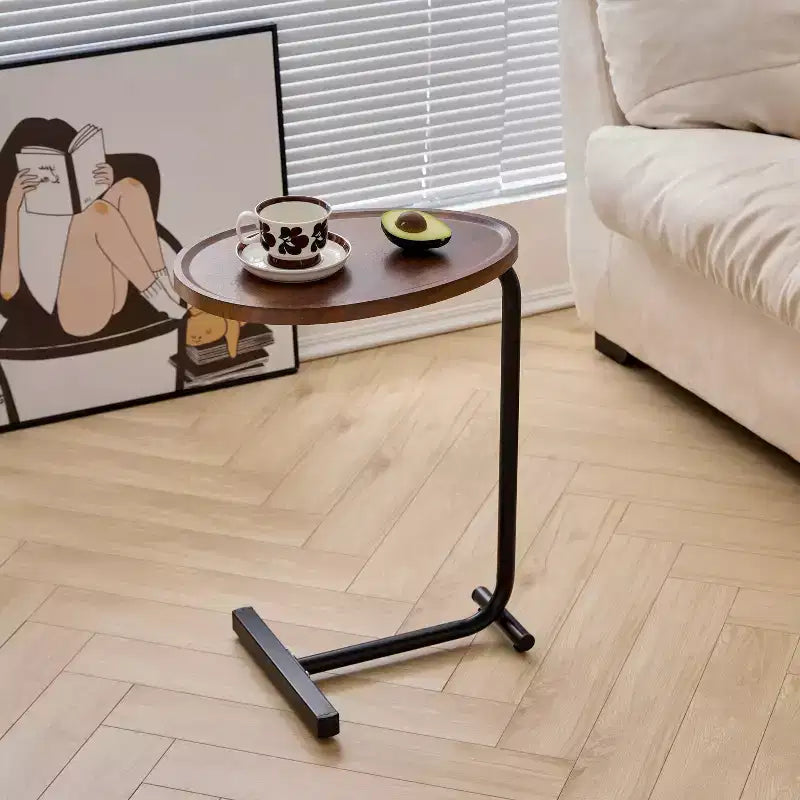 Lot de 2 tables d'appoint marron en forme de C, tables d'extrémité de canapé minces pour petits espaces, salon et chambre