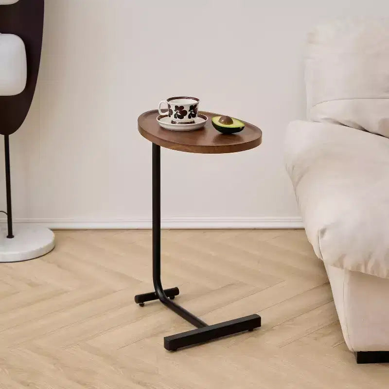 Lot de 2 tables d'appoint marron en forme de C, tables d'extrémité de canapé minces pour petits espaces, salon et chambre