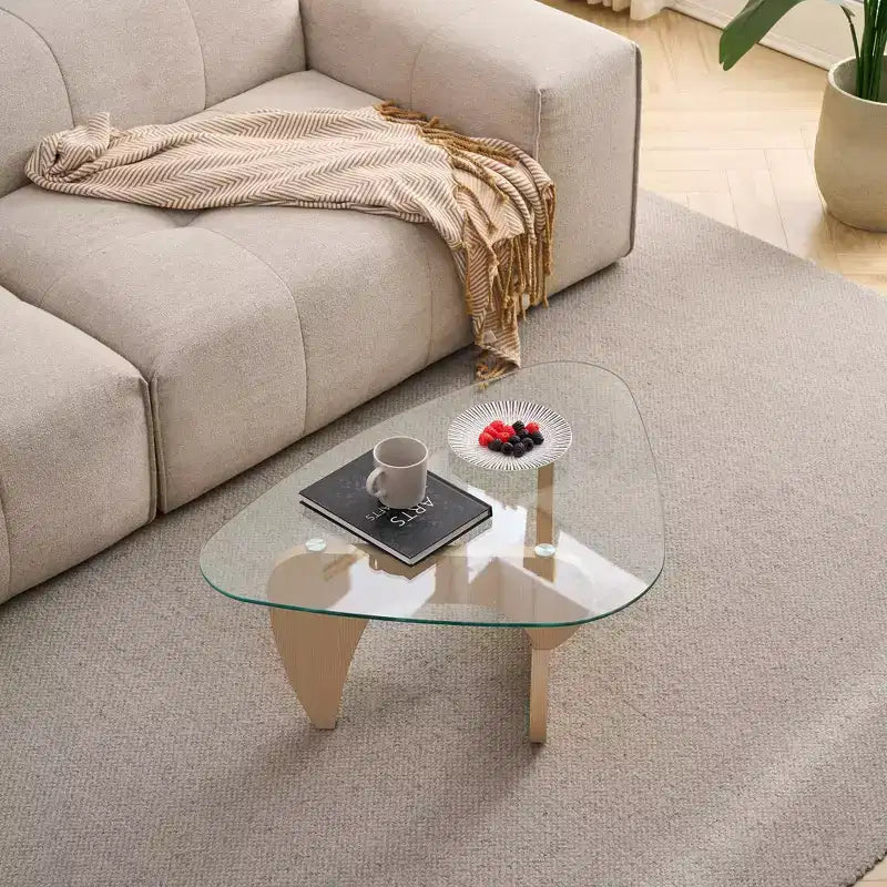 Mid-Century Modern Farmhouse Coffee Table, Walnut Wood Center Table for Living Room