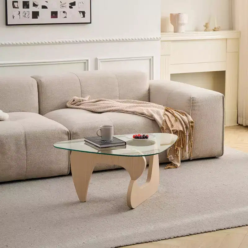 Mid-Century Modern Farmhouse Coffee Table, Walnut Wood Center Table for Living Room
