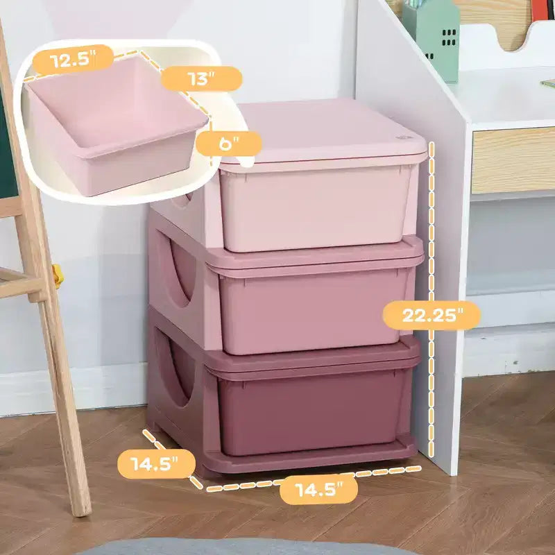 3-Tier Kids Toy Storage Organizer with 3 Removable Drawers Pink