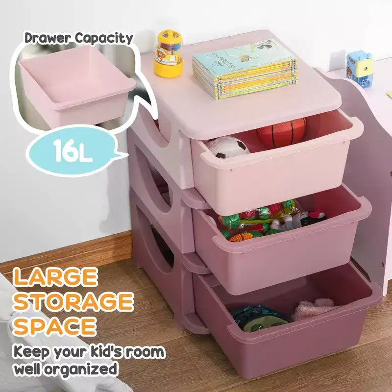 3-Tier Kids Toy Storage Organizer with 3 Removable Drawers Pink