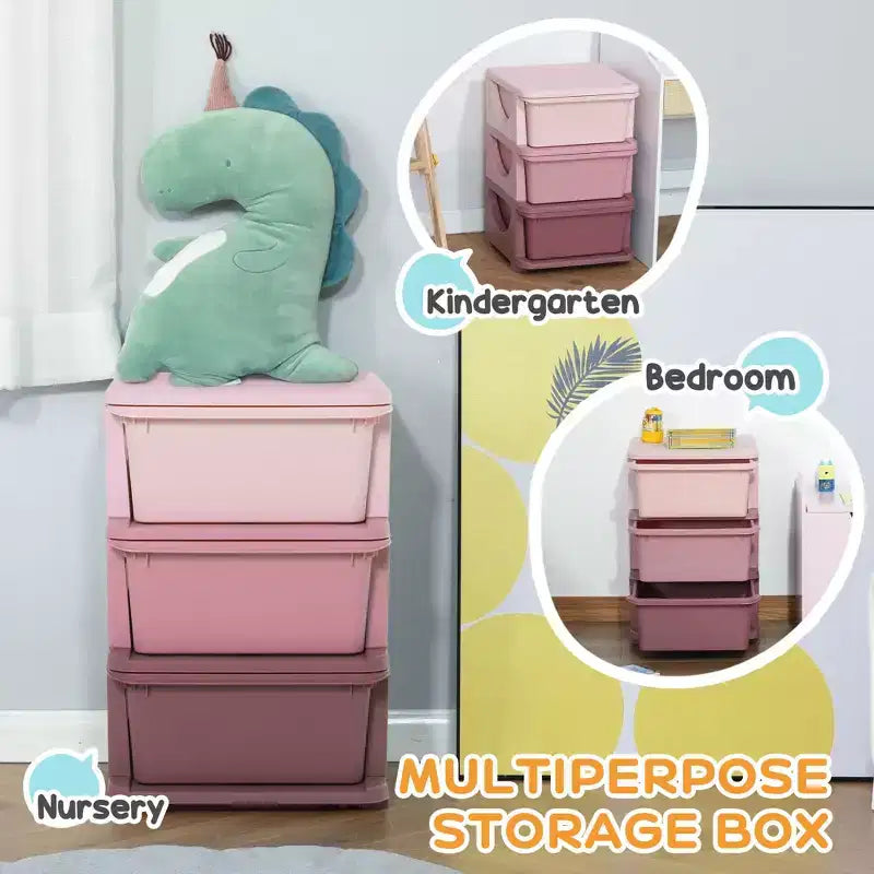 3-Tier Kids Toy Storage Organizer with 3 Removable Drawers Pink