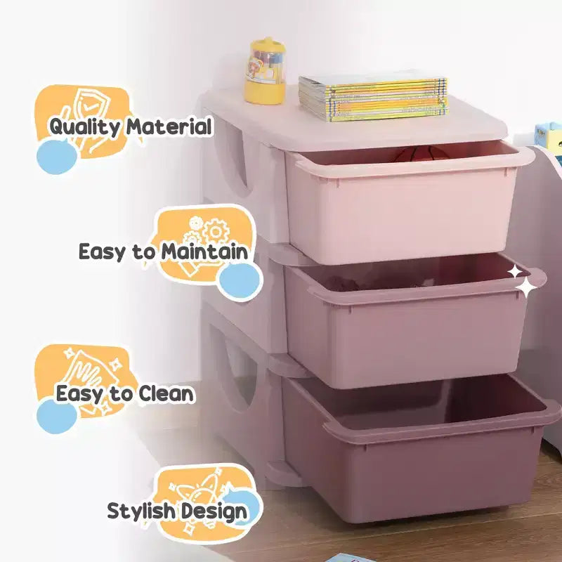 3-Tier Kids Toy Storage Organizer with 3 Removable Drawers Pink