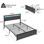 Full Size Metal Platform Bed Frame with LED Lights & 2 Storage Drawers, Noise-Free, No Box Spring Needed, Easy Assembly, Gray