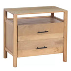 Table de chevet Royal Hampton Geti 29 pouces, 2 tiroirs, étagère ouverte, bois de manguier blanc et chêne naturel fabriqué à la main