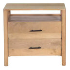 Table de chevet Royal Hampton Geti 29 pouces, 2 tiroirs, étagère ouverte, bois de manguier blanc et chêne naturel fabriqué à la main