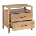 Table de chevet Royal Hampton Geti 29 pouces, 2 tiroirs, étagère ouverte, bois de manguier blanc et chêne naturel fabriqué à la main